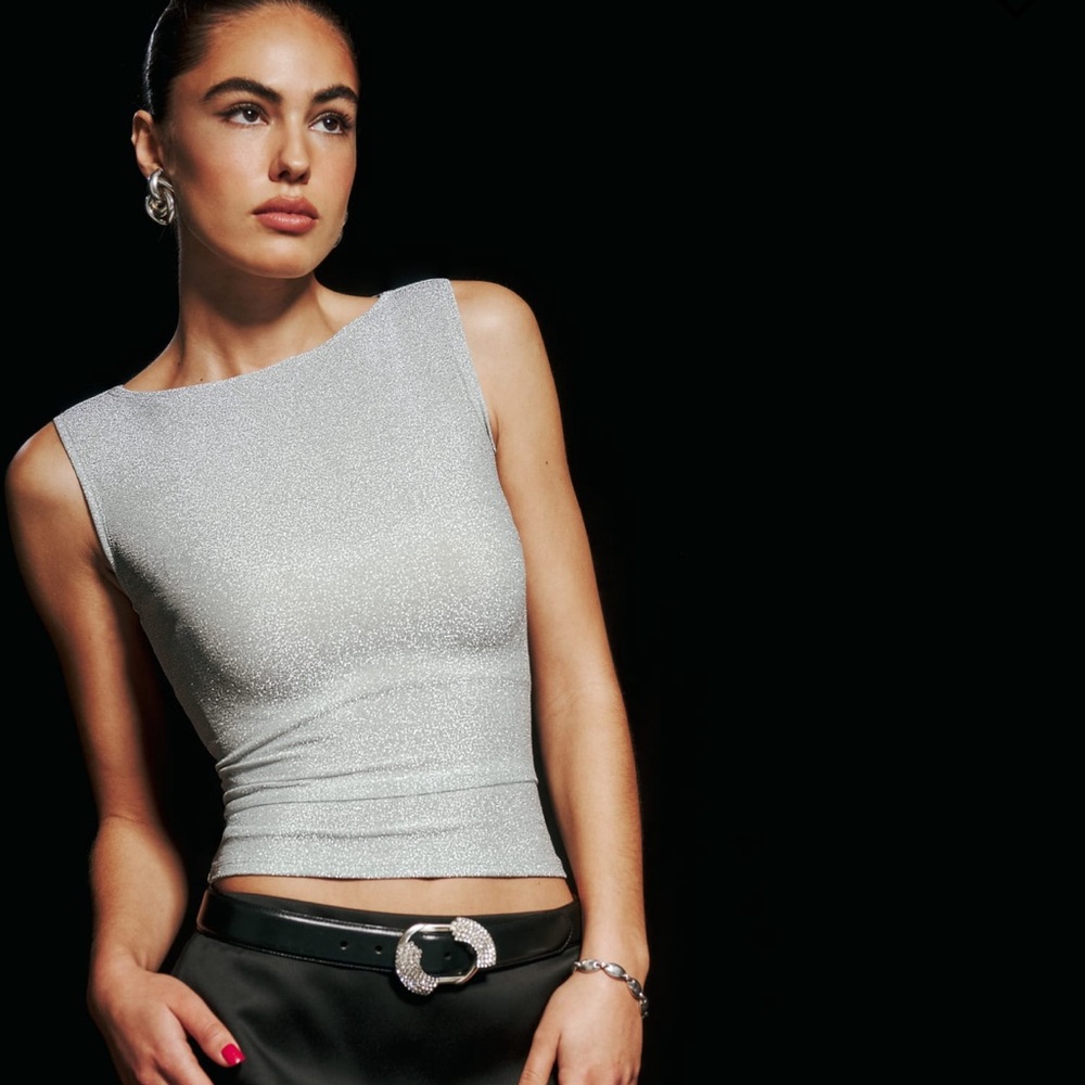 Reformation Silver Short Sleeve Top